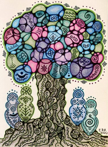Painting titled "Tree of four elemen…" by Olena Kovalenko, Original Artwork, Pencil