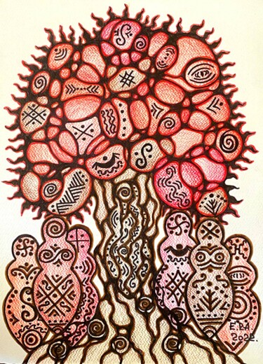 Картина под названием "The tree of live" - Olena Kovalenko, Подлинное произведение искусства, Карандаш