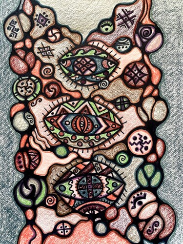 Картина под названием "Bridge between past…" - Olena Kovalenko, Подлинное произведение искусства, Цветные карандаши