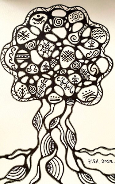 Malerei mit dem Titel "Meditation tree" von Olena Kovalenko, Original-Kunstwerk, Marker