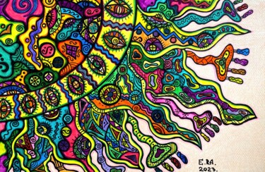 Schilderij getiteld "Colored tambourine" door Olena Kovalenko, Origineel Kunstwerk, Marker