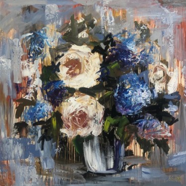 Painting titled "Flowers Bouquet Pai…" by Olena Kryvonos, Original Artwork, Acrylic Mounted on Wood Stretcher frame