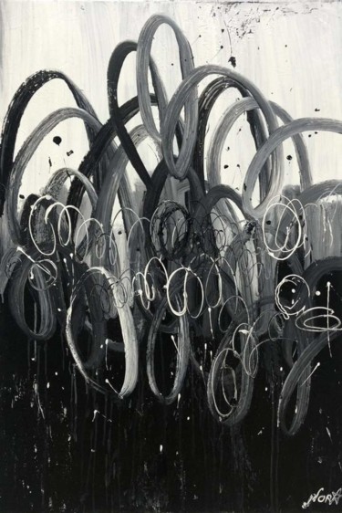 Painting titled "Black And White Min…" by Olena Kryvonos, Original Artwork, Oil Mounted on Wood Stretcher frame