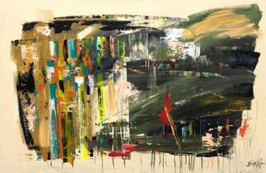 Картина под названием "Thick Colorful Wall…" - Olena Kryvonos, Подлинное произведение искусства, Масло Установлен на Деревян…