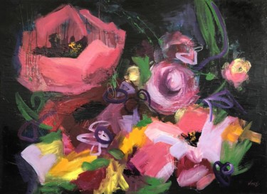 Pintura intitulada "Abstract Flower Pai…" por Olena Kryvonos, Obras de arte originais, Óleo Montado em Armação em madeira
