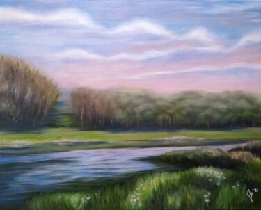 Painting titled "The lake, water, fo…" by Olena Kucher, Original Artwork, Oil