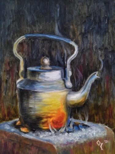Картина под названием "Hot kettle, kettle…" - Olena Kucher, Подлинное произведение искусства, Масло