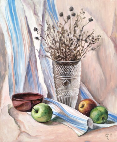 Malerei mit dem Titel "Сrystal Vase with D…" von Olena Kucher, Original-Kunstwerk, Öl
