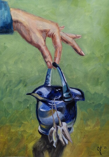 Peinture intitulée "Blue Crystal Vase" par Olena Kucher, Œuvre d'art originale, Huile