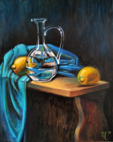 Painting titled "Glass Decanter and…" by Olena Kucher, Original Artwork, Oil