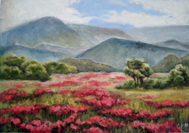 Painting titled "Poppy Field" by Olena Kucher, Original Artwork, Oil