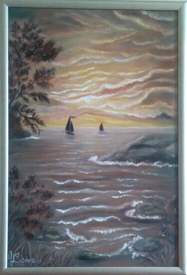 Painting titled "Бронзовый закат" by Olena Lisova, Original Artwork, Oil Mounted on Wood Stretcher frame
