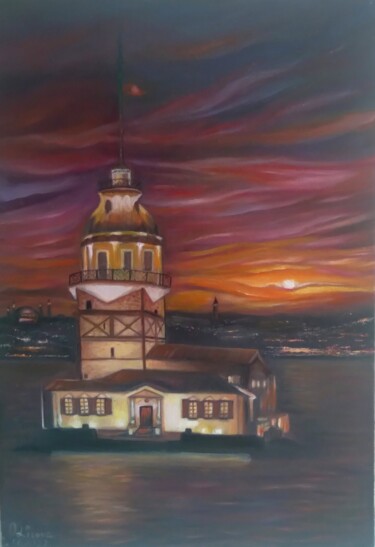 Картина под названием ""Закат над Девичьей…" - Olena Lisova, Подлинное произведение искусства, Масло Установлен на Деревянна…