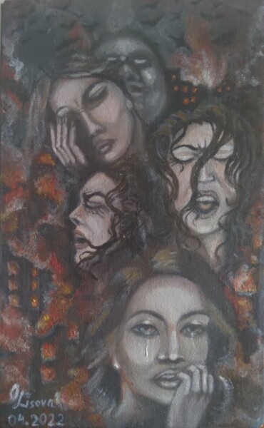 Peinture intitulée ""Боль народа"" par Olena Lisova, Œuvre d'art originale, Huile Monté sur Carton