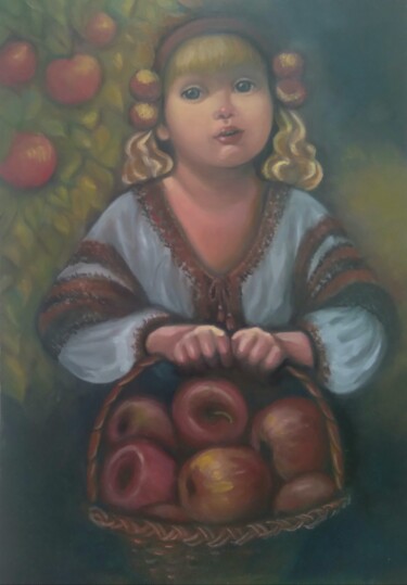 Painting titled "Урожай яблок" by Olena Lisova, Original Artwork, Oil