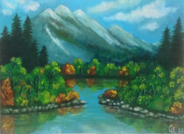 Рисунок под названием "Осень в горах" - Olena Lisova, Подлинное произведение искусства, Масло