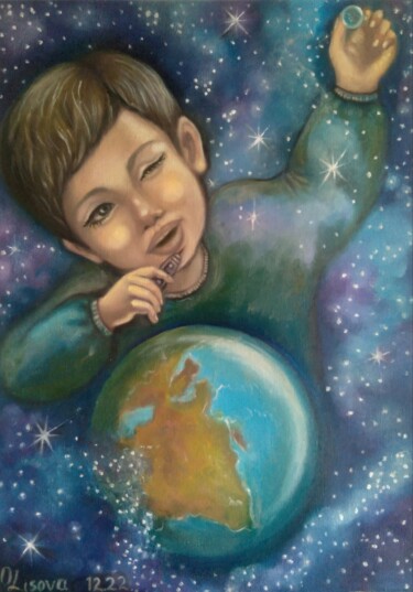 Картина под названием "Игра в космос." - Olena Lisova, Подлинное произведение искусства, Масло Установлен на Деревянная рама…