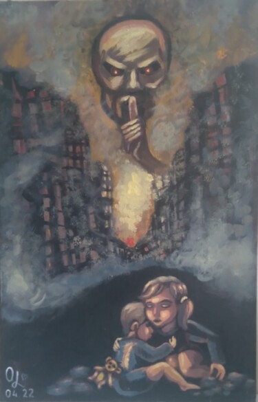 Painting titled "Страхи детей войны." by Olena Lisova, Original Artwork, Acrylic Mounted on Cardboard
