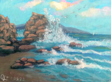 Картина под названием "Скалистый берег" - Olena Lisova, Подлинное произведение искусства, Акрил