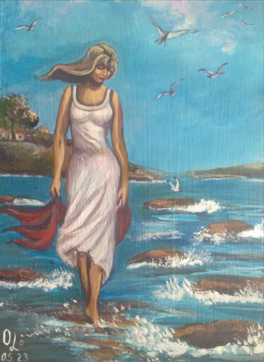 Картина под названием "Прогулка по берегу…" - Olena Lisova, Подлинное произведение искусства, Акрил
