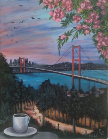 Картина под названием "Вид на Босфорский м…" - Olena Lisova, Подлинное произведение искусства, Акрил Установлен на картон