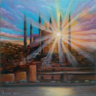 Картина под названием "Восход солнца над С…" - Olena Lisova, Подлинное произведение искусства, Масло