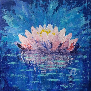 Painting titled "Water lily" by Olena Poleva, Original Artwork, Acrylic Mounted on Wood Stretcher frame