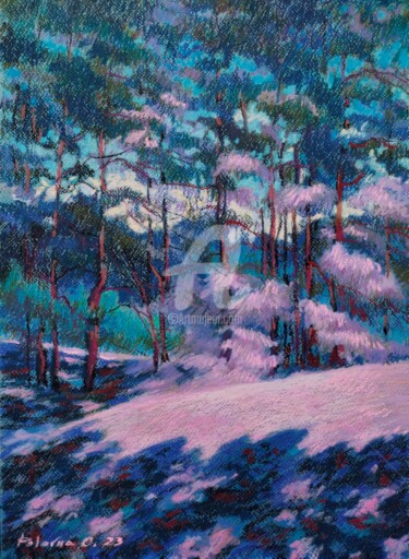 Painting titled "Blue Forest" by Olena Polovna, Original Artwork, Pastel