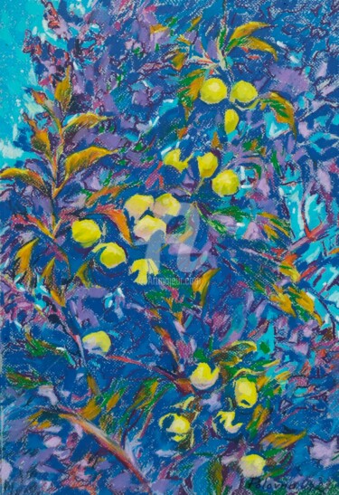 Painting titled "Pommes jaunes" by Olena Polovna, Original Artwork, Pastel