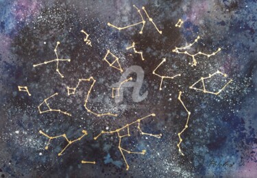 Dessin intitulée "Carte des étoiles" par Olena Polovna, Œuvre d'art originale, Aquarelle