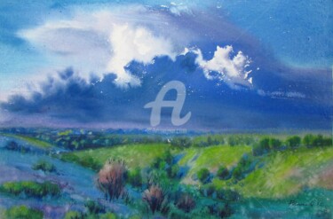 Malerei mit dem Titel "Le ciel du soir sur…" von Olena Polovna, Original-Kunstwerk, Aquarell
