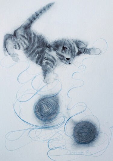 Tekening getiteld "Le chat est un escl…" door Olena Polovna, Origineel Kunstwerk, Aquarel