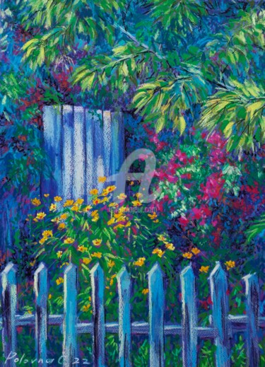 Malerei mit dem Titel "porte du jardin" von Olena Polovna, Original-Kunstwerk, Pastell