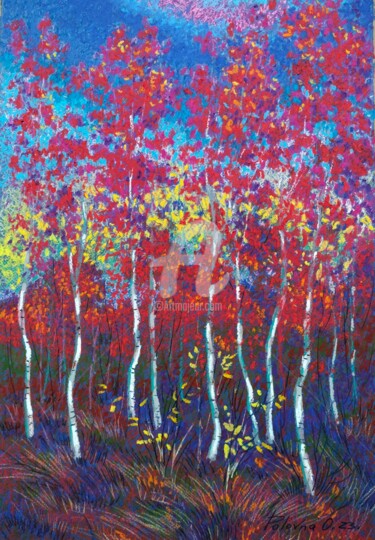 Картина под названием "l'automne dans la f…" - Olena Polovna, Подлинное произведение искусства, Пастель