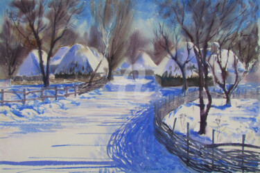 Картина под названием "L'hiver à Pirogovo" - Olena Polovna, Подлинное произведение искусства, Акварель