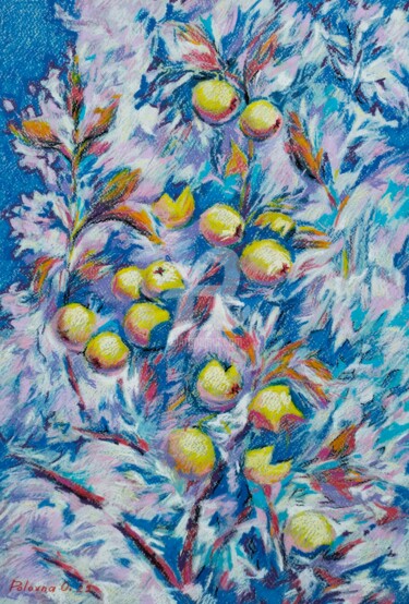 Painting titled "Pommes jaunes 3" by Olena Polovna, Original Artwork, Pastel