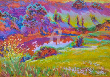 Malerei mit dem Titel "Paysage rural" von Olena Polovna, Original-Kunstwerk, Pastell