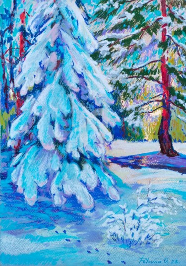 Painting titled "L'hiver dans la for…" by Olena Polovna, Original Artwork, Pastel