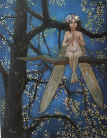Peinture intitulée "Fée libellule" par Olena Rabitcheva, Œuvre d'art originale, Huile