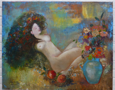 Peinture intitulée "Nu et vase bleu" par Olena Rabitcheva, Œuvre d'art originale