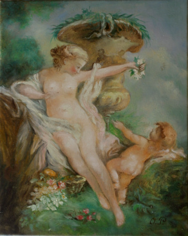 Peinture intitulée "Vénus et l'amour, d…" par Olena Rabitcheva, Œuvre d'art originale, Huile