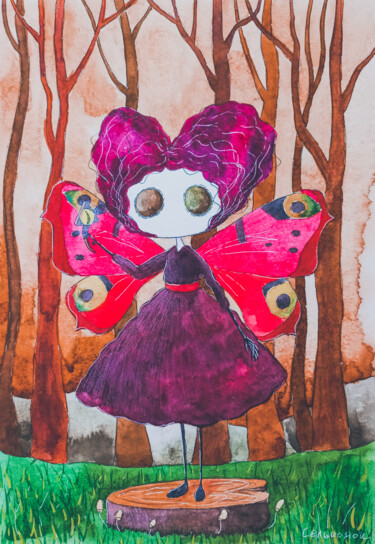 Painting titled "A little fairy 2" by Olena Sielchonok, Original Artwork, Watercolor