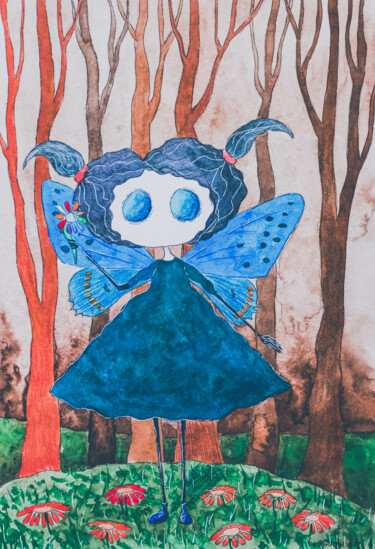 Painting titled "A little fairy 3" by Olena Sielchonok, Original Artwork, Watercolor