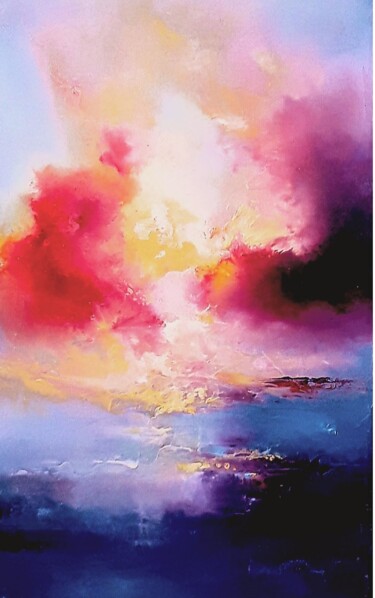 Painting titled "Magenta reflection" by Olena Topliss, Original Artwork, Oil
