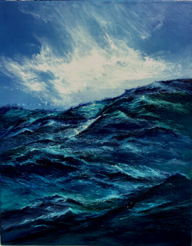 Painting titled "Ocean Line" by Olena Topliss, Original Artwork, Oil