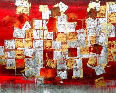 Painting titled "Gold  abstract pain…" by Olena Topliss, Original Artwork, Oil