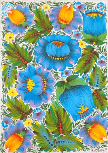 Painting titled "Ukrainian blue flow…" by Olena Trukhanova, Original Artwork, Acrylic Mounted on Wood Panel