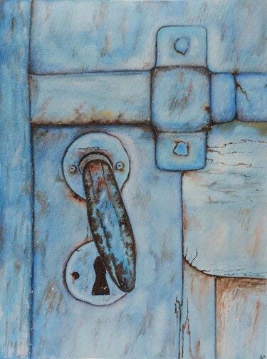 Ζωγραφική με τίτλο "Старая дверь" από Olena Yemelianova, Αυθεντικά έργα τέχνης, Ακουαρέλα