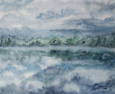 Картина под названием "Foggy morning" - Olena Yemelianova, Подлинное произведение искусства, Акварель