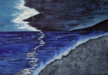 Painting titled "Moonlight night" by Olena Yemelianova, Original Artwork, Watercolor